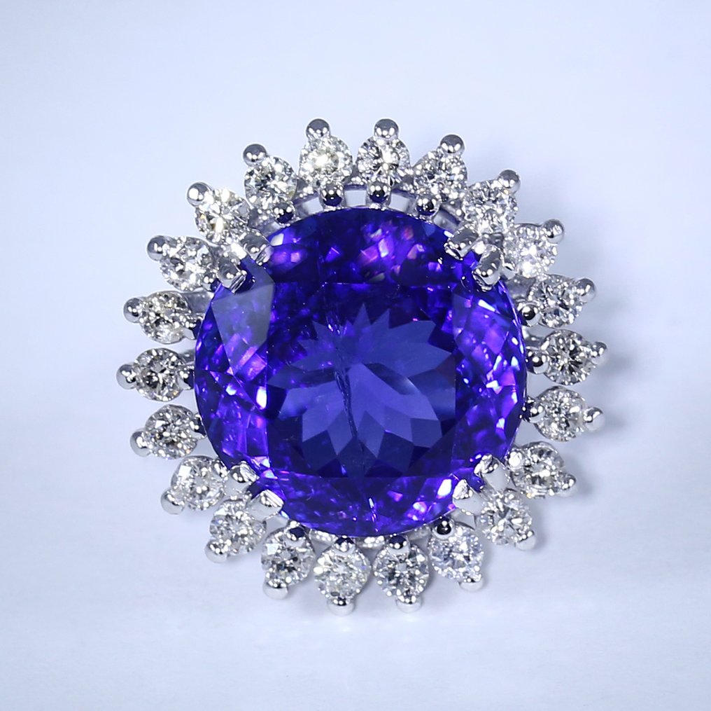 Δαχτυλίδι - 14 καράτια Λευκός χρυσός -  32.33ct. tw. Τανζανίτης - Διαμάντι - Δαχτυλίδι με τανζανίτη και διαμάντι #1.0