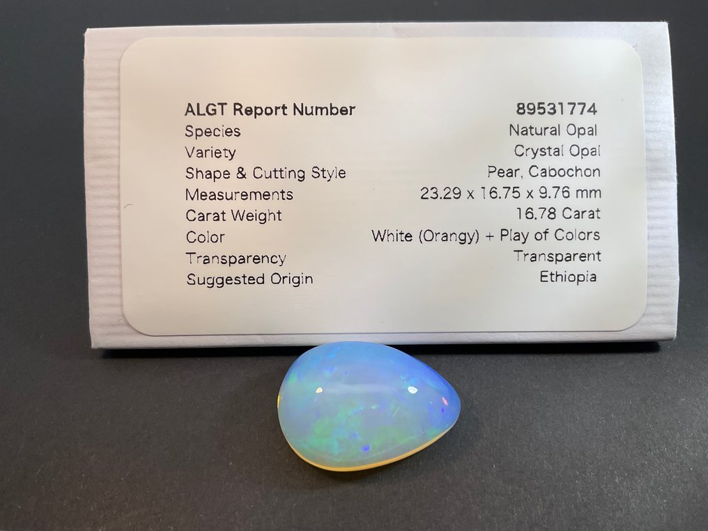 Biały, Pomarańczowy Opal - 16.78 ct - Antwerp Laboratory for Gemstone Testing (ALGT) #2.1