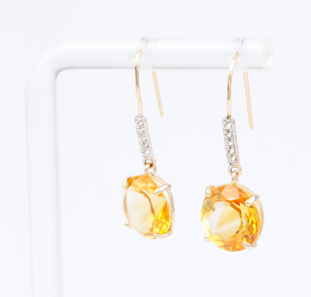 Nincs minimálár - Drop fülbevaló - 14 kt. Sárga arany Citrin - Gyémánt #2.1