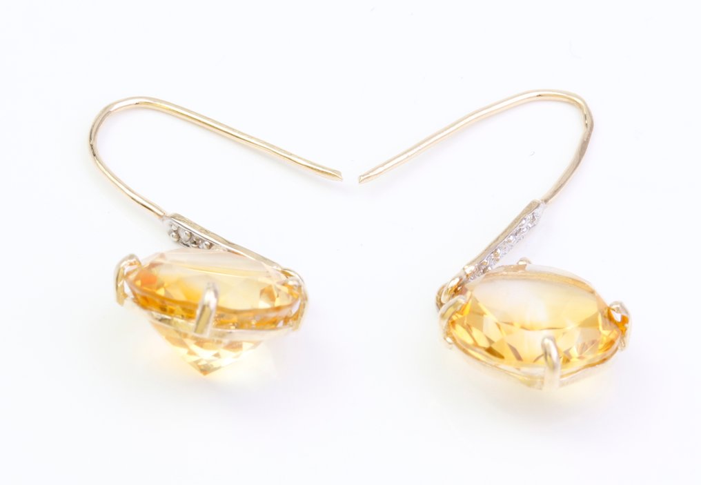Nincs minimálár - Drop fülbevaló - 14 kt. Sárga arany Citrin - Gyémánt #3.2