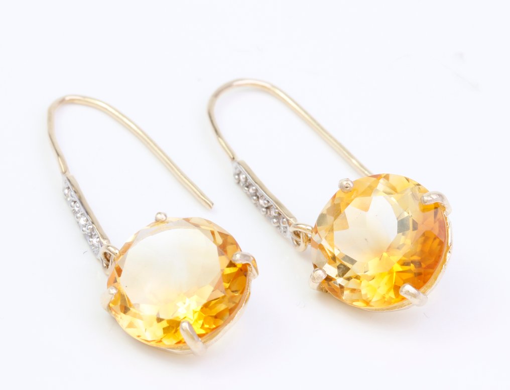 Nincs minimálár - Drop fülbevaló - 14 kt. Sárga arany Citrin - Gyémánt #1.0