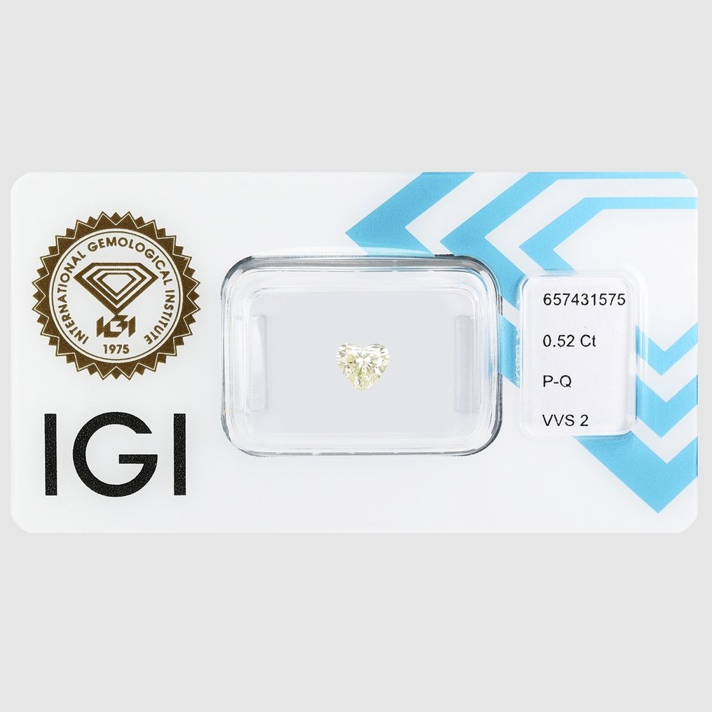 1 pcs Diamant (Colorat natural) - 0.52 ct - Inimă - Very light Galben - VVS2 - IGI (Institutul gemologic internațional) #2.1