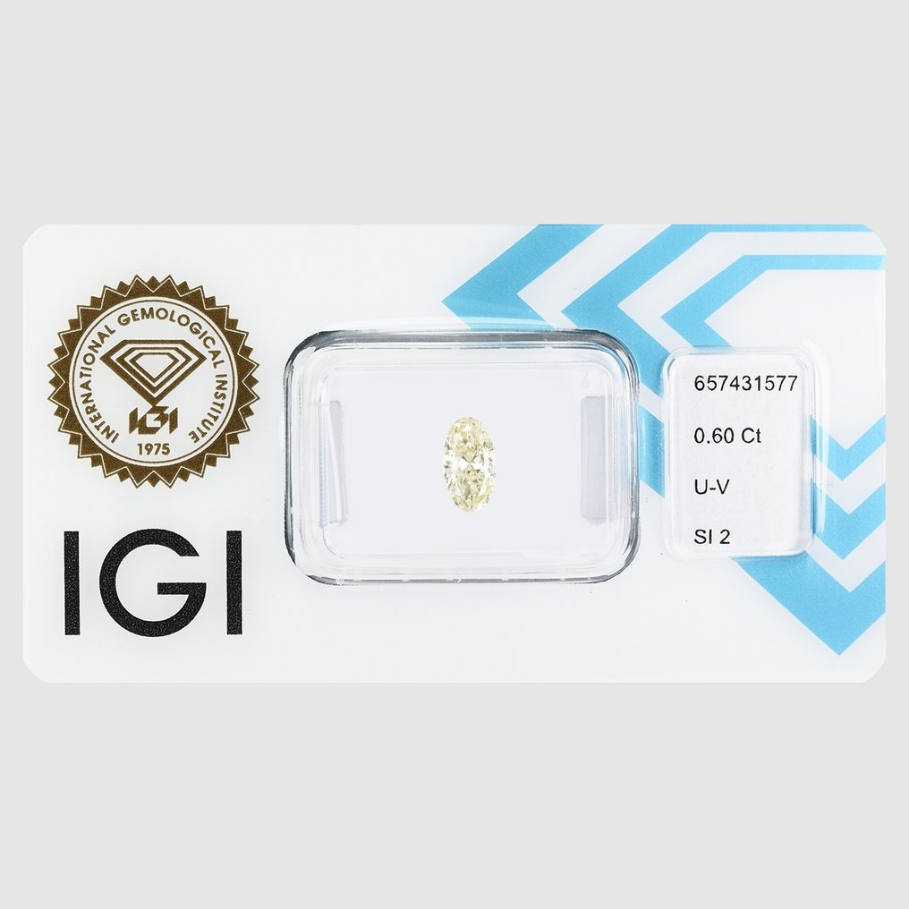 1 pcs Diamant  (Naturligt färgad)  - 0.60 ct - Oval - Light Gul - SI2 - International Gemological Institute (IGI) #2.1