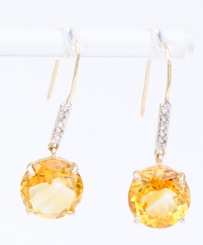 Nincs minimálár - Drop fülbevaló - 14 kt. Sárga arany Citrin - Gyémánt #1.0