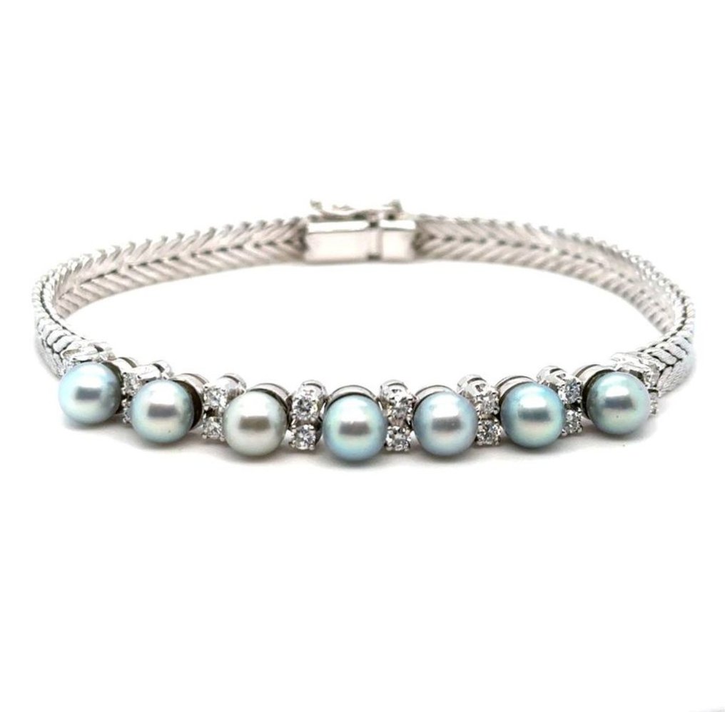 Βραχιόλι τένις - 18 καράτια Λευκός χρυσός -  0.80ct. tw. Διαμάντι (Φυσικό)  - Μαργαριτάρι #3.2