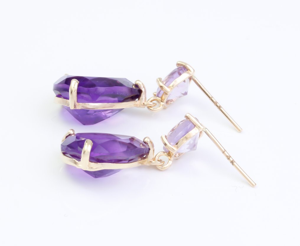 Ingen reservasjonspris - Øredobber - 14 karat Gull Ametyst - Ametyst #3.2