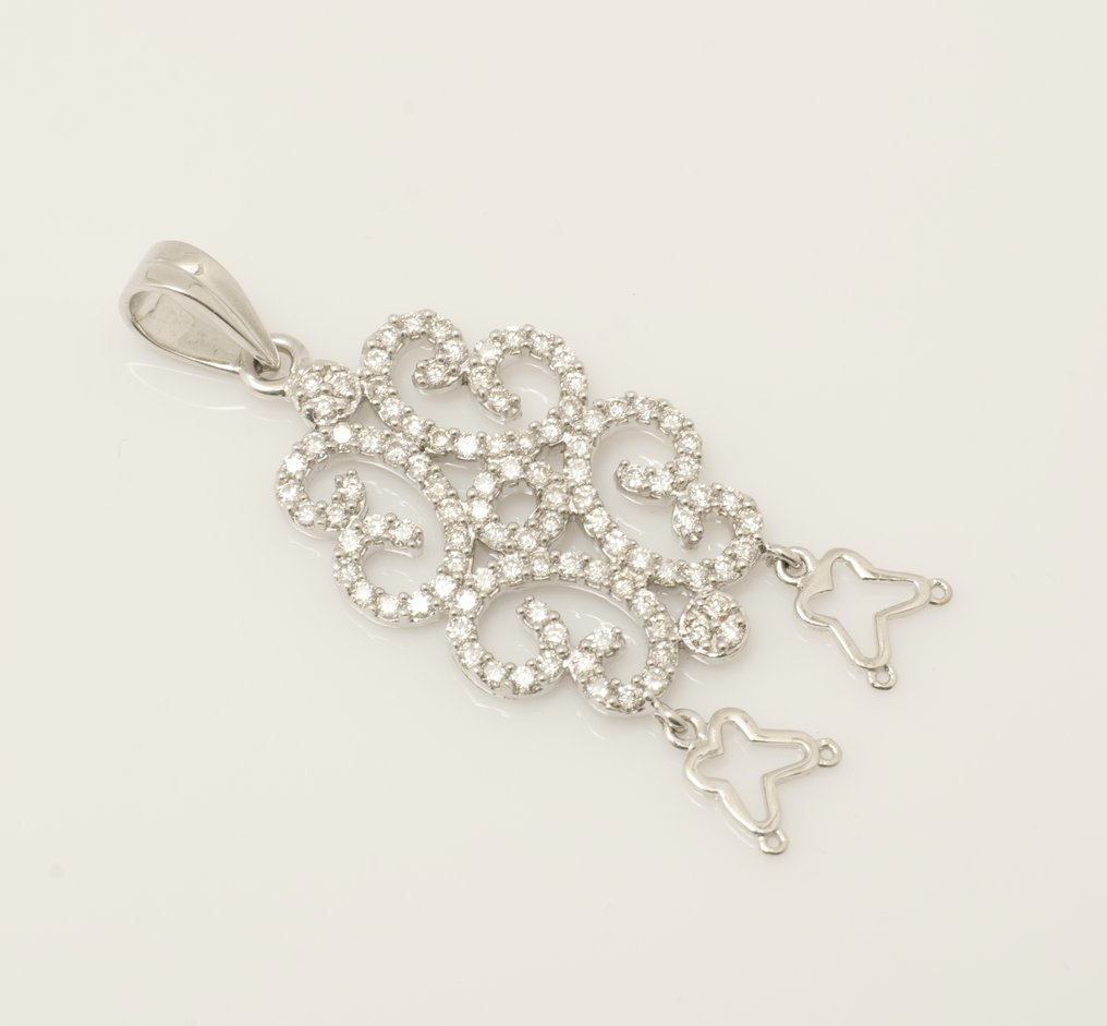 Pendentif - 18 carats Or blanc - 0.81ct. tw. Diamant (Naturelle) - Pendentif de fiancée en filigrane #2.1