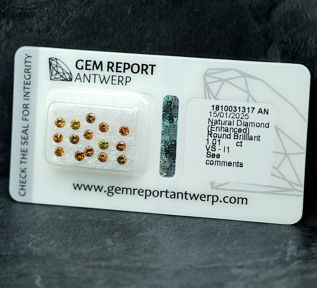 15 pcs Diamond  (Colour-treated)  - 1.01 ct - VS1, I1 - Gem Report Antwerp (GRA) #4.3