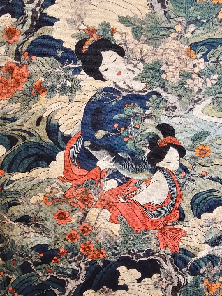 Eksklusivt originalt orientalsk stoff - 300x280cm - Kunstneriske geisha-cortigiane - Tekstil - 280 cm - 300 cm #1.0
