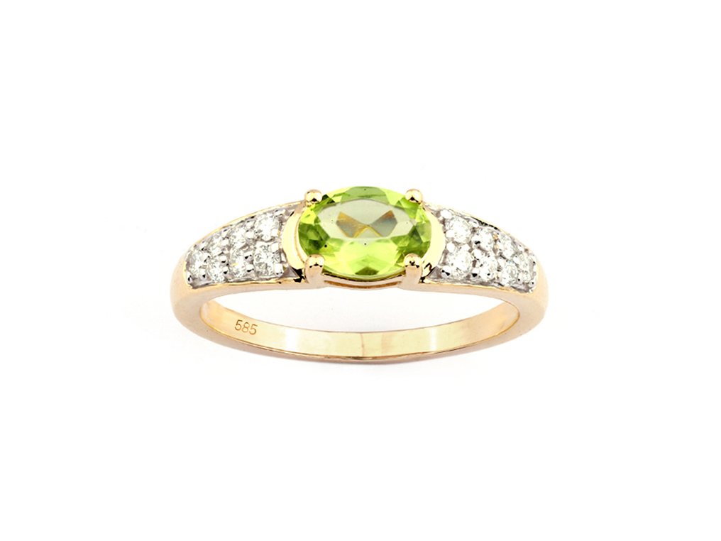 Ring - 14 karat Gull -  1.01ct. tw. Peridot - Diamant #1.0