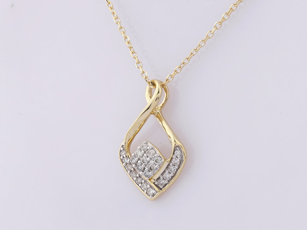 Collier avec pendentif - 14 carats Or jaune -  0.15ct. tw. Diamant (Naturelle)  #2.1