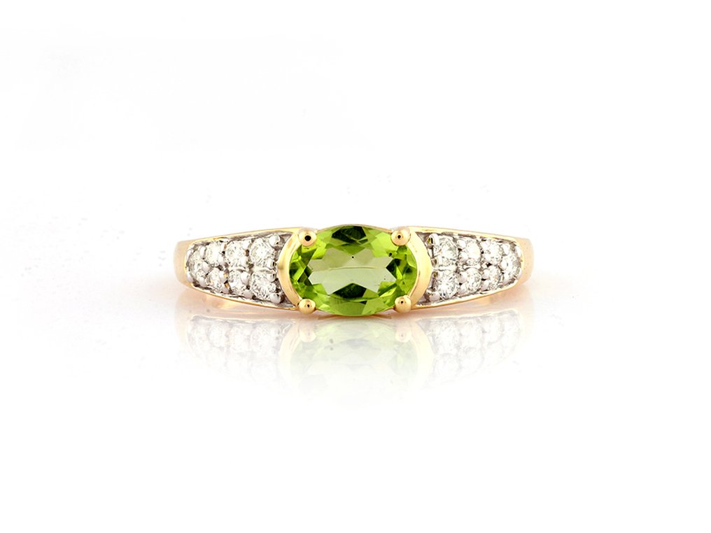 Ring - 14 karat Gull -  1.01ct. tw. Peridot - Diamant #4.3
