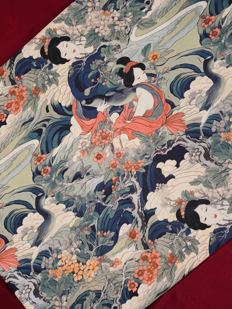 Eksklusivt originalt orientalsk stoff - 300x280cm - Kunstneriske geisha-cortigiane - Tekstil - 280 cm - 300 cm #4.3