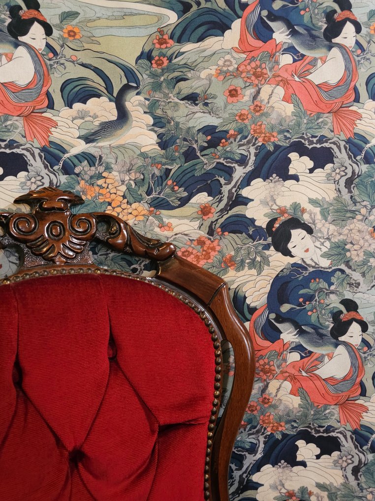 Eksklusivt originalt orientalsk stoff - 300x280cm - Kunstneriske geisha-cortigiane - Tekstil - 280 cm - 300 cm #3.2