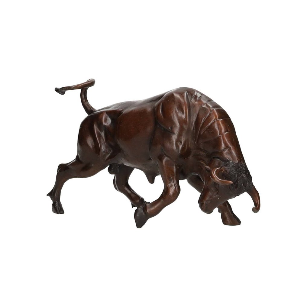 Statuett, Furious bull - raging bull - 22 cm - Bronse #1.0
