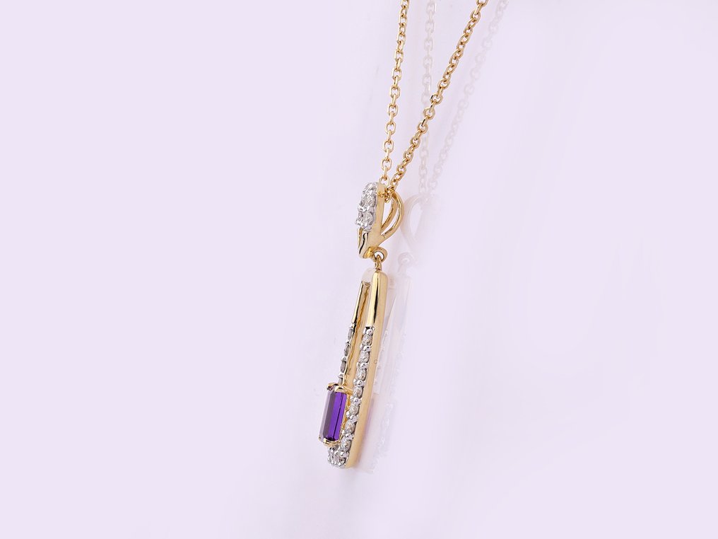 Κολιέ με μενταγιόν - 14 καράτια Κίτρινο χρυσό - 0.45ct. tw. Αμέθυστος - Διαμάντι #2.1