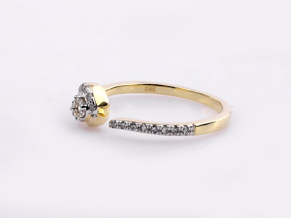 Bague - 14 carats Or jaune - 0.22ct. tw. Diamant (Naturelle) #3.2