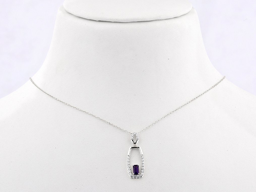 Κολιέ με μενταγιόν - 14 καράτια Λευκός χρυσός - 0.45ct. tw. Αμέθυστος - Διαμάντι #2.1