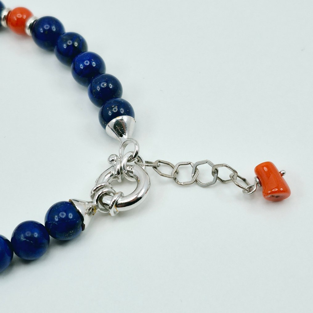 Corail rouge - Argent - Bracelet - Corallo Rosso et Lapis #4.3