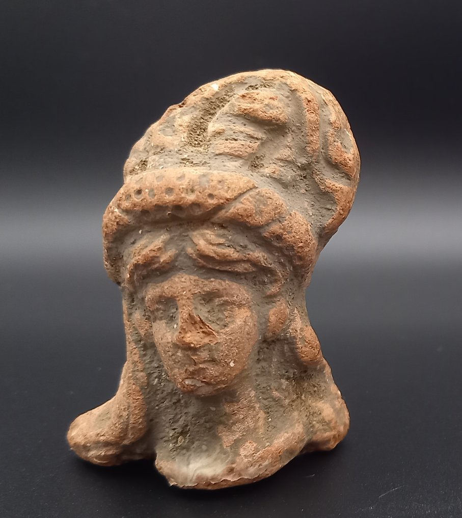 古埃及，希臘羅馬時期 Terracotta 女性头部，配有高雅复杂的发型。 - 60 mm #3.2
