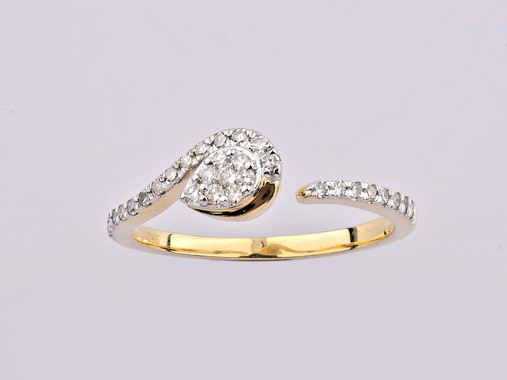 Bague - 14 carats Or jaune - 0.22ct. tw. Diamant (Naturelle) #1.0
