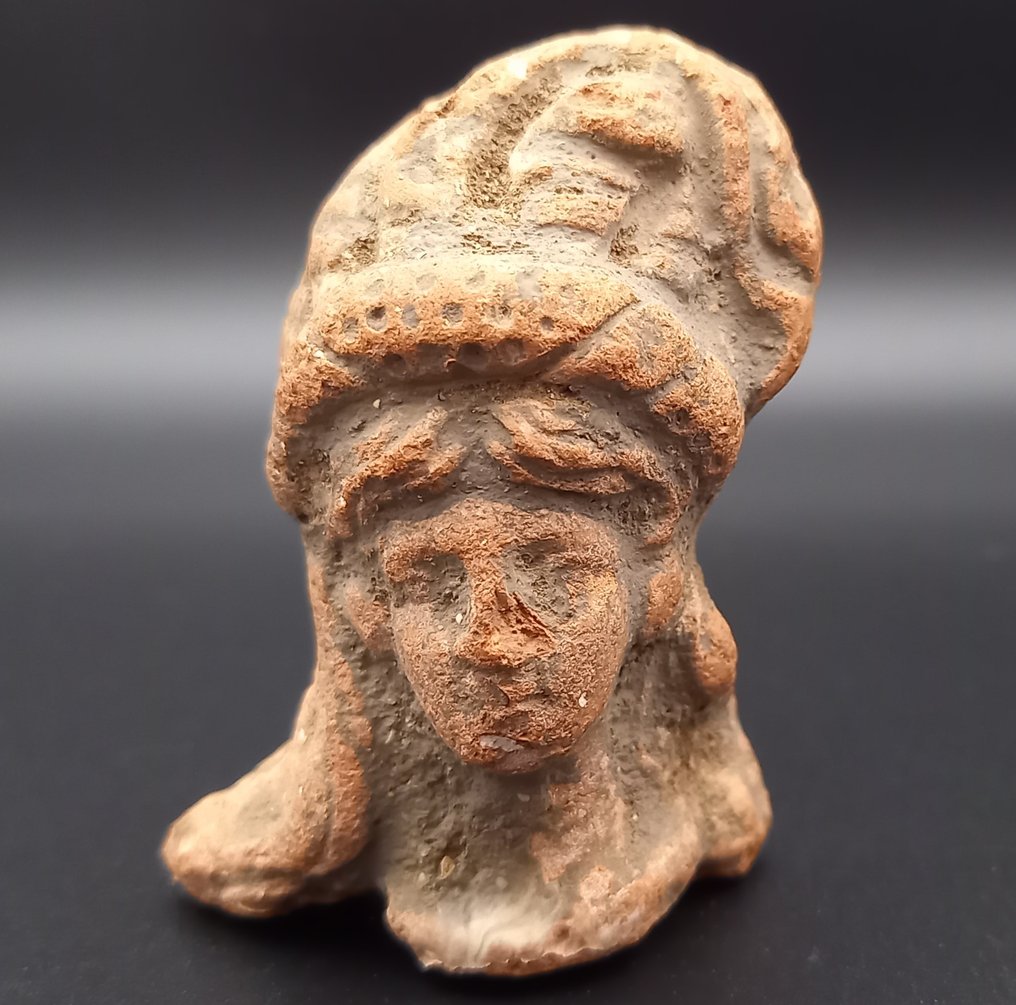 古埃及，希臘羅馬時期 Terracotta 女性头部，配有高雅复杂的发型。 - 60 mm #2.1