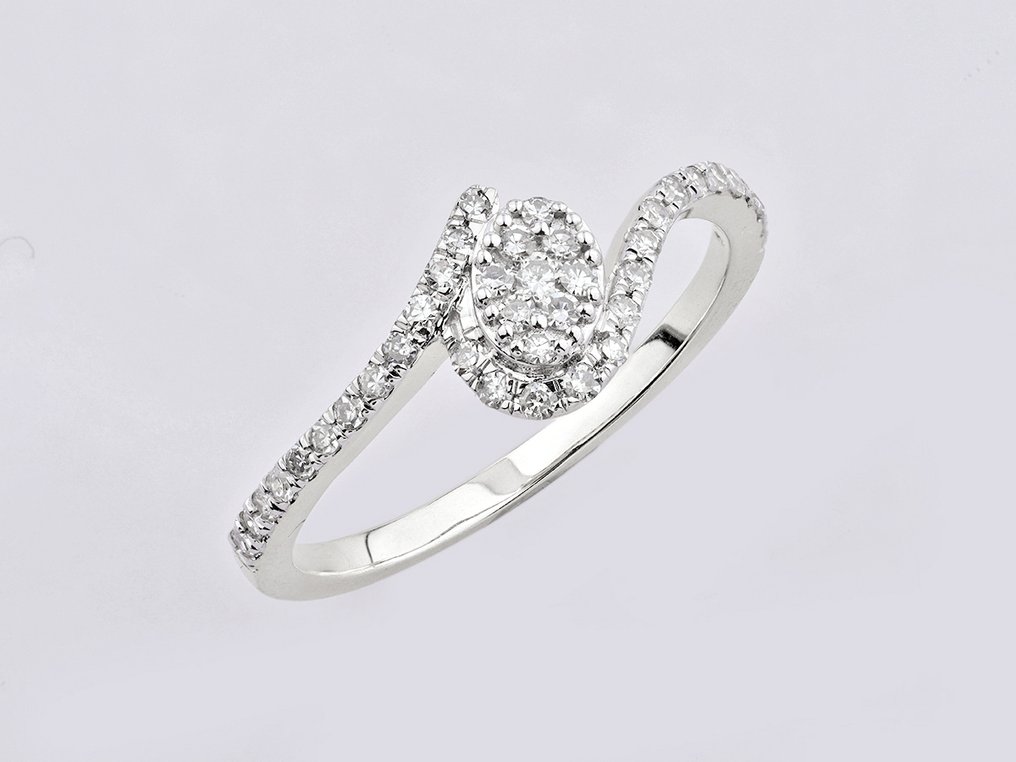 戒指 - 14K包金 白金 -  0.26ct. tw. 钻石 (天然)  #3.2