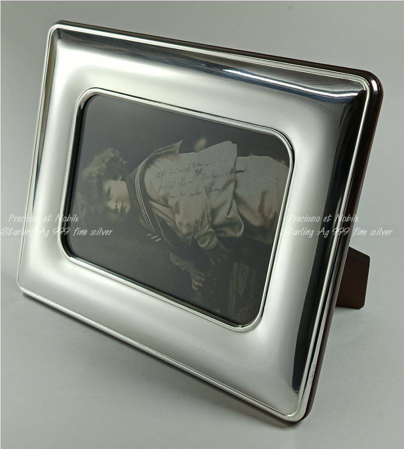 Picture frame - Photograph frame Ag 999 fine silver - real wooden back - outer size 14.5x18.5 cm #1.0