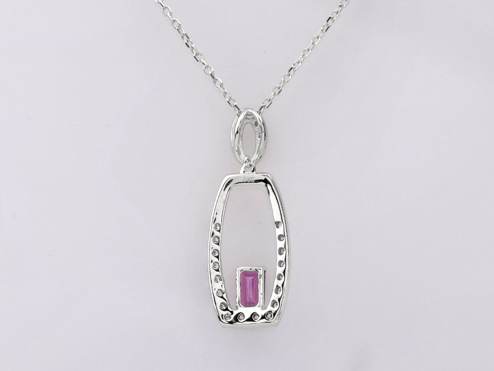 吊坠项链 - 14K包金 白金 -  0.45ct. tw. 紫水晶 - 钻石 #4.3