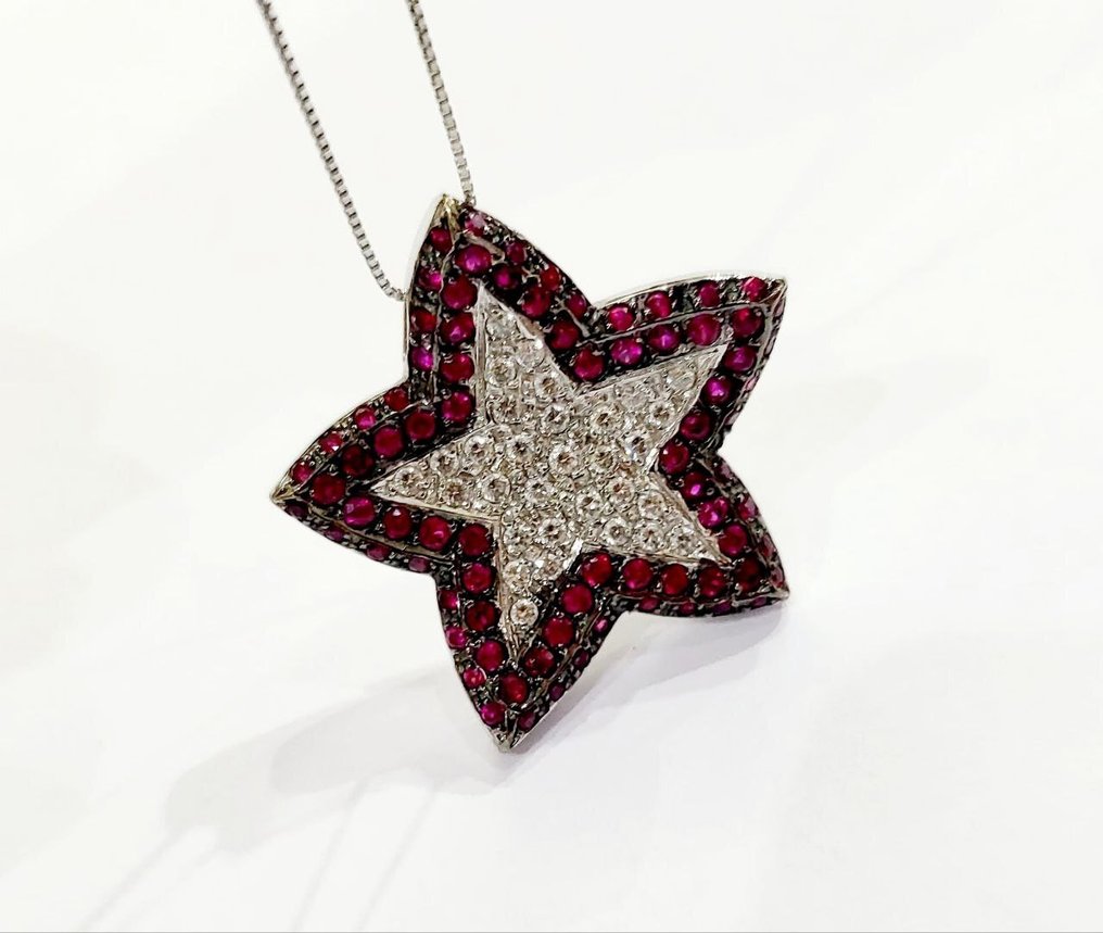 Estrò - 吊墜頸鏈 - 18 克拉 白金 - 4.16ct. tw. 鉆石 (天然) - 紅寶石 - 意大利制造 #4.3