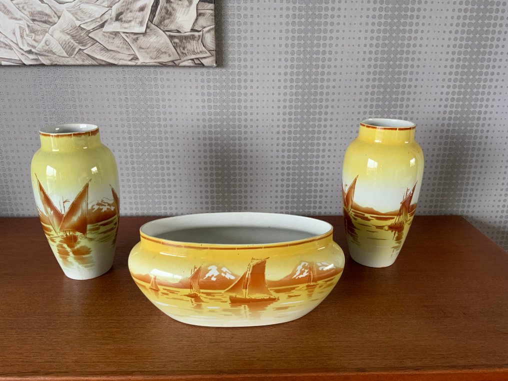 Keller & Guérin Luneville - keller et guerin - 花瓶 (3)  - 陶瓷 - 花盆和两个花瓶 #1.0