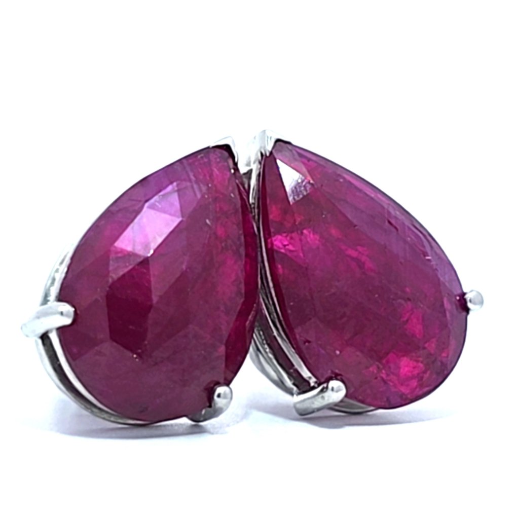 Sin precio de reserva - Pendientes de botón Platino - 6.93ct. tw. Rubí - Rubí transparente sin calor #1.0