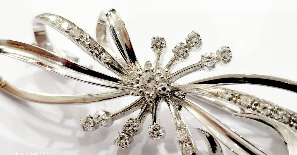 Καρφίτσα - 18 καράτια Λευκός χρυσός -  1.33ct. tw. Διαμάντι (Φυσικό)  #3.2