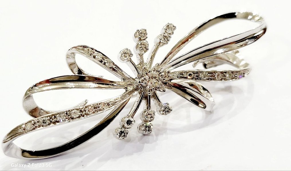 Καρφίτσα - 18 καράτια Λευκός χρυσός -  1.33ct. tw. Διαμάντι (Φυσικό)  #2.1