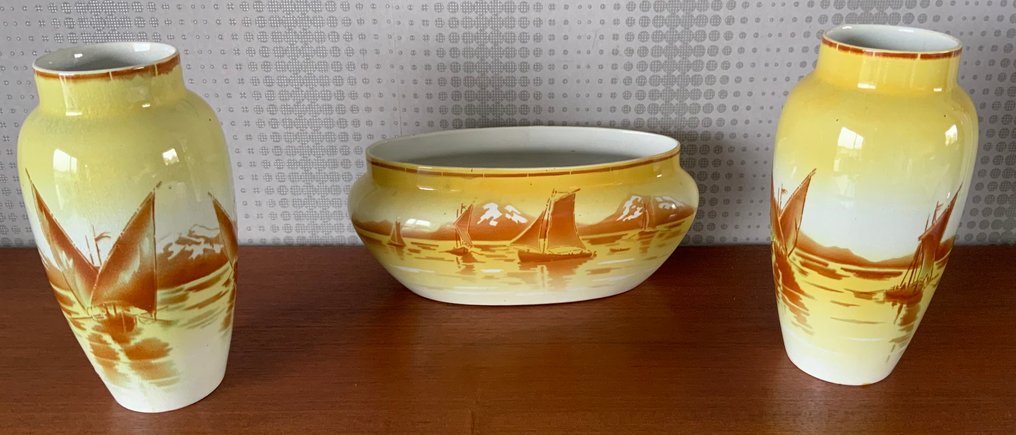 Keller & Guérin Luneville - keller et guerin - 花瓶 (3)  - 陶瓷 - 花盆和两个花瓶 #1.0