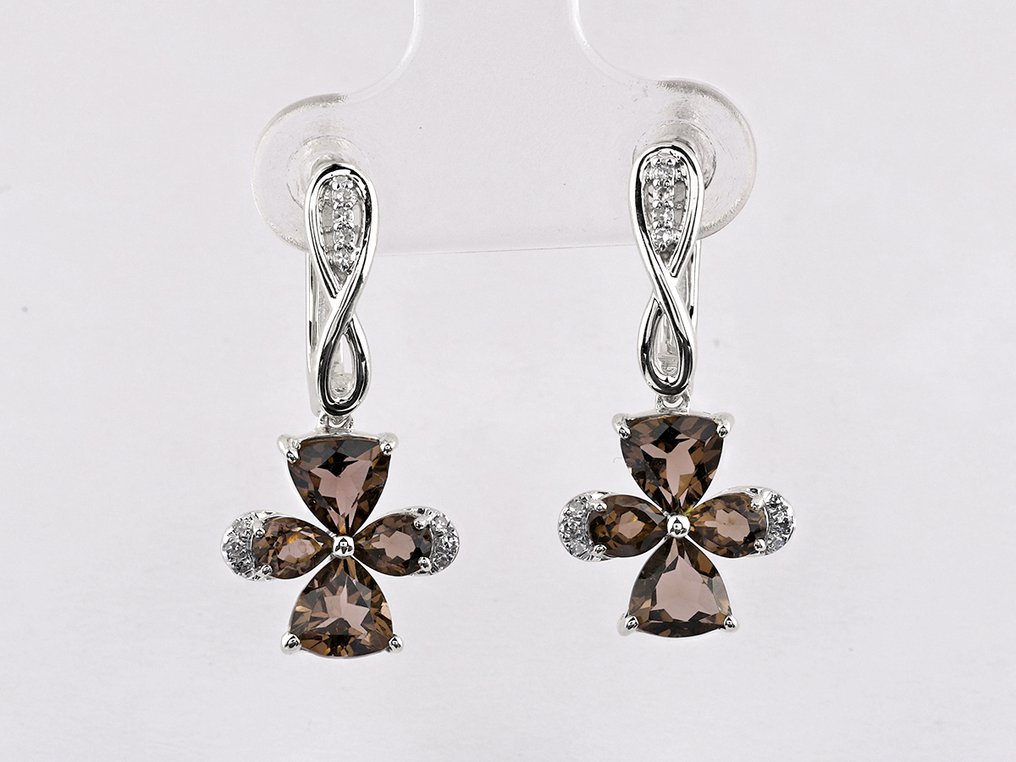 Drop fülbevaló - 14 kt. Fehér arany - 2.21ct. tw. Quartz - Gyémánt #1.0