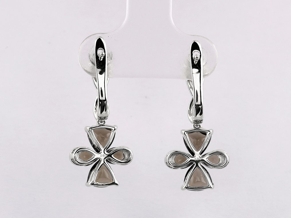 Drop fülbevaló - 14 kt. Fehér arany - 2.21ct. tw. Quartz - Gyémánt #2.1