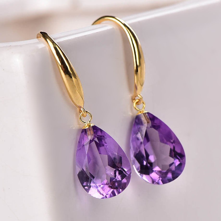 χωρίς τιμή ασφαλείας - Σκουλαρίκια - 18 καράτια Κίτρινο χρυσό Αμέθυστος - ALGT Πιστοποιημένο #1.0