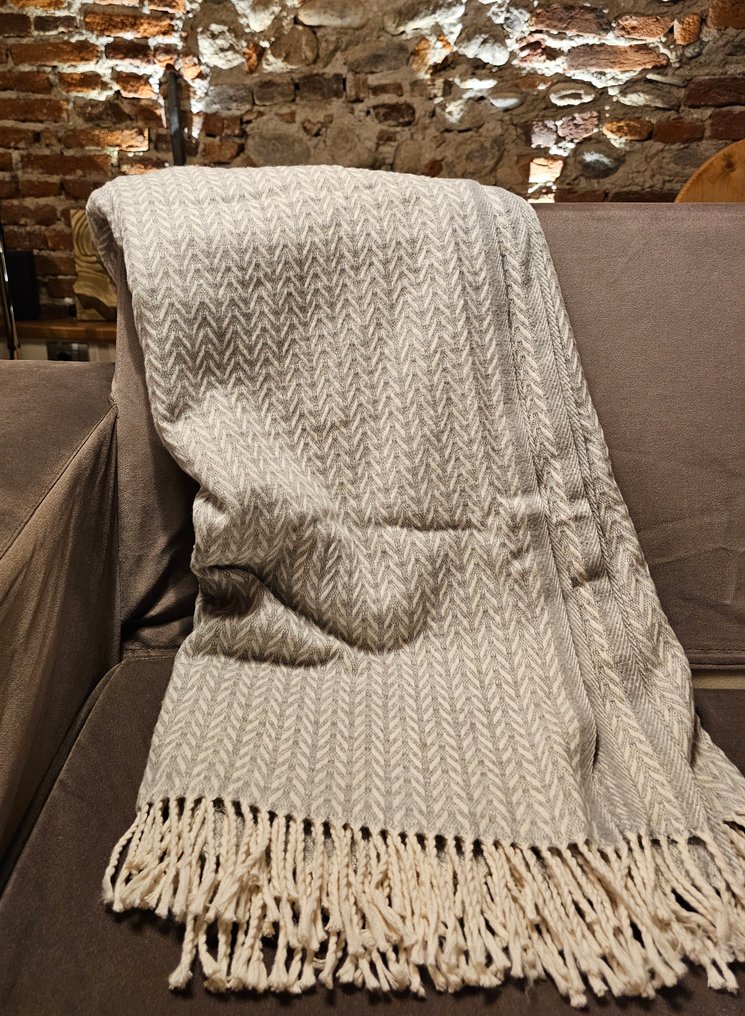 PLAID Αποκλειστικό σε γκρι και λευκό βαμβάκι - 200x150cm - Κουβέρτα, Μάλλες - Κουβέρτα  - 200 cm - 150 cm #3.2