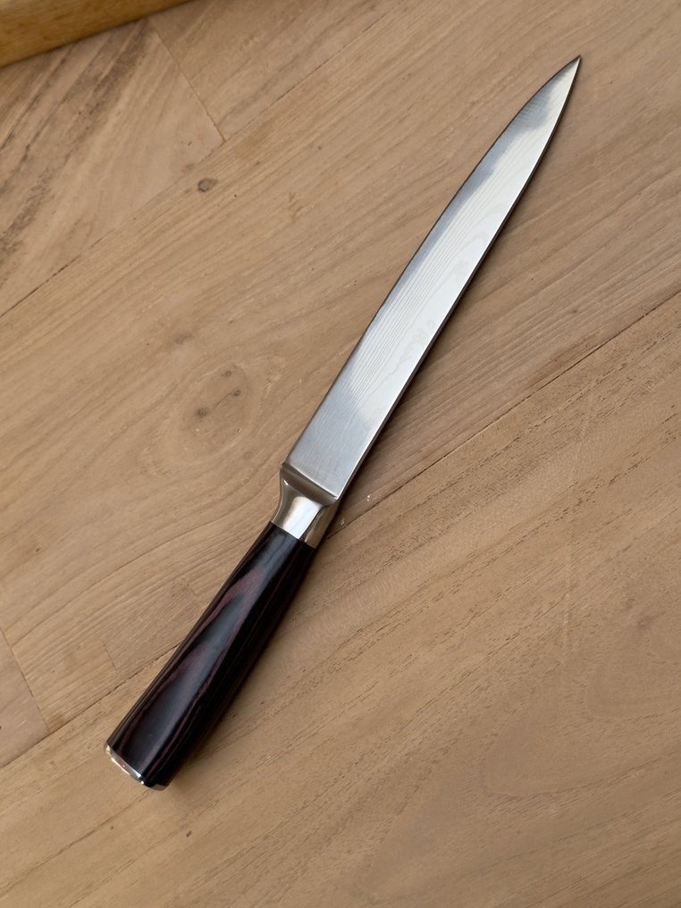 Japan - Μαχαίρι κουζίνας - 1 τεμάχιο - μαχαίρι Santoku - Χάλυβας άνθρακα - ξύλο - Ιαπωνία - 1 τεμ. επαγγελματικό μαχαίρι #1.0