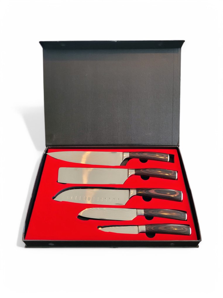 Køkkenkniv - Santoku - Japansk professionelt knivsæt - Kessaku Chef knivsæt - Rustfrit stål, Pakka Wood - Japan - Rustfrit stål - #1.1