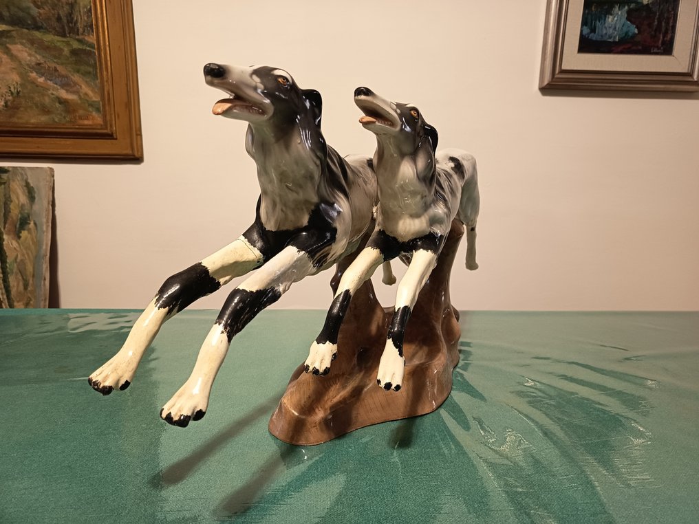 C.I.A. Torino - Statue, Levrieri in corsa - 34 cm - Céramique #1.0