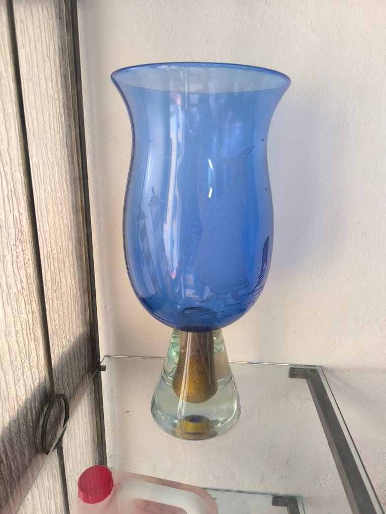 花瓶 -  威尼斯雕刻图案 - 45 厘米  - 玻璃 #3.2