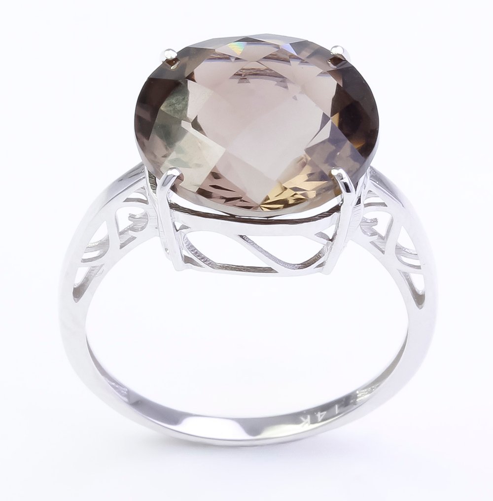 没有保留价 - 戒指 - 14K包金 白金 黄宝石 #1.0