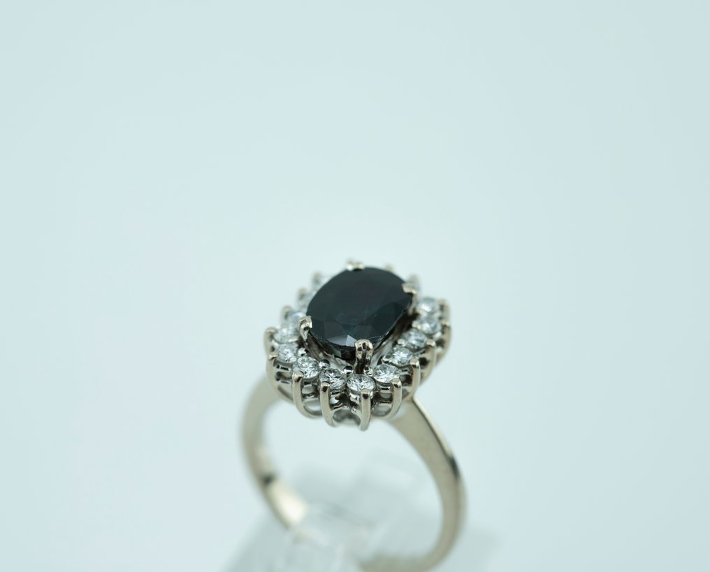 Bague - 18 carats Or blanc Saphir - Diamant #3.2