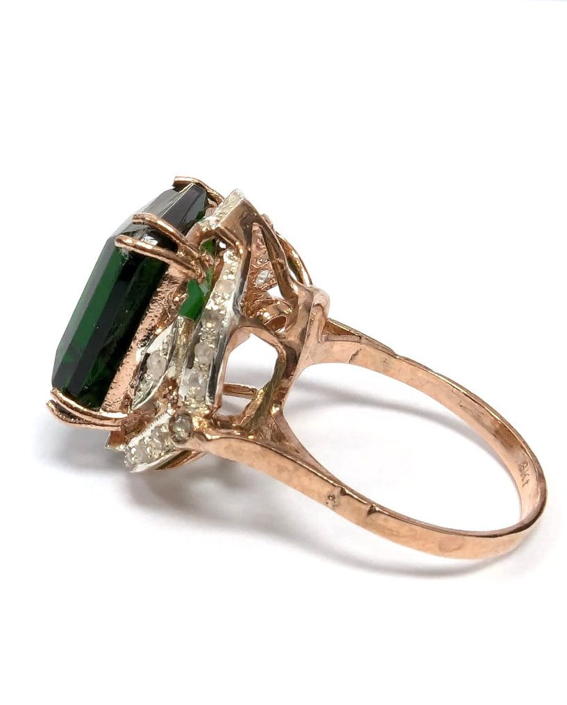 Fără preț de rezervă - Inel - 9 kt. Aur roz, Argint Smarald - Diamant #4.3
