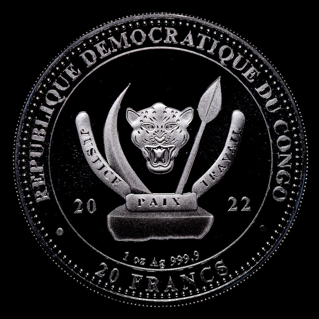 Kongó. 20 Francs 2022 World's Wildlife - The Bear, 1 Oz (.999)  (Nincs minimálár) #2.1
