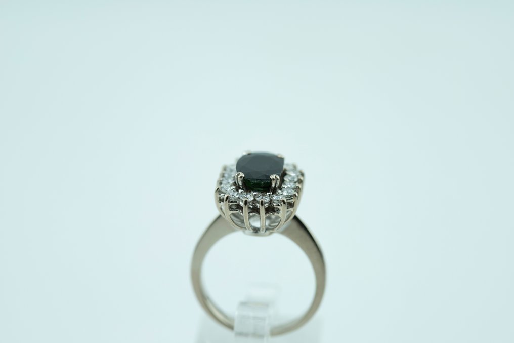 Bague - 18 carats Or blanc Saphir - Diamant #4.3