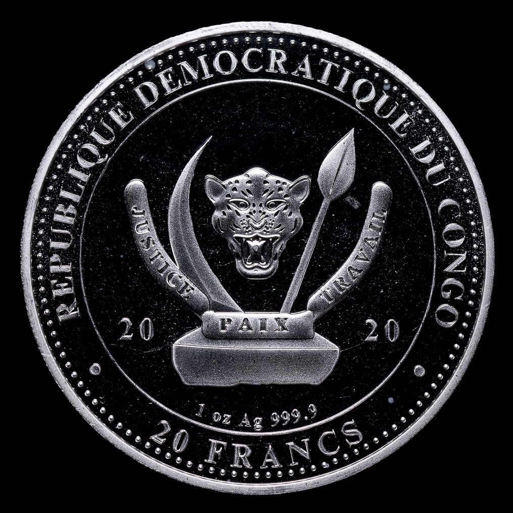 Congo. 20 Francs 2020 World's Wildlife - The Whale, 1 Oz (.999) (Sans prix de réserve) #1.0