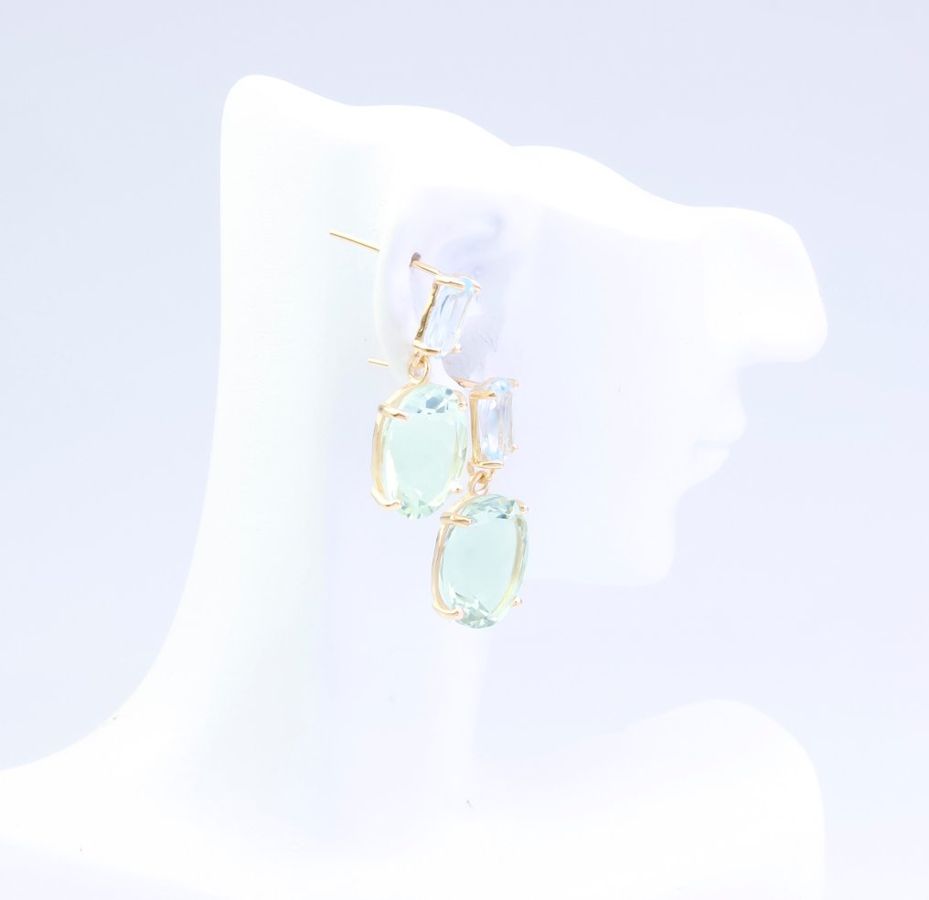 Nincs minimálár - Drop fülbevaló - 14 kt. Sárga arany Quartz - Topáz #2.1